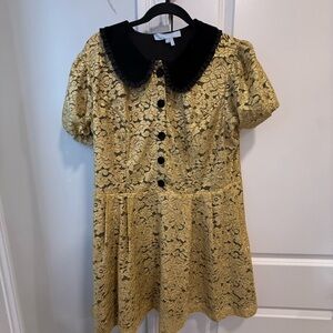 Hill House Gold Lace Dress with Black Accents